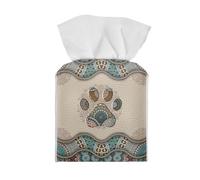 Showudesigns Dog Paw Tissue Box Holder Square Boho Tissue Box Cover Decorative Pu Leather Napkin Organizer Dispenser for Night Stands Bathroom Home Decor Tissue Holders Facial Paper Holders Grey