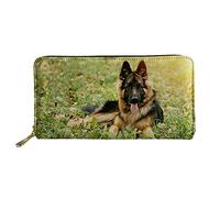 Showudesigns Dog Wallet Clutch for Women Men Zip Around Purse ID Card Credit Card Holder Organizer Pouch Bag German Shepherd Purse Green