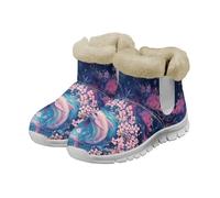 Showudesigns Dolphin Winter Boots for Women Uk Size 3 Snow Boots Cherry Blossom Wide Fit Ankle Booties Warm Cozy House Slippers Non-Slip Outdoor Shoes for Walking Hiking Running Trainers