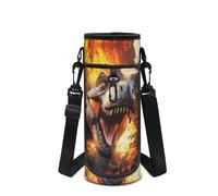 Showudesigns Flame Dinosaur Water Bottle Carrier Bag Kids Boys Water Bottle Sling Tote with Strap Bottles Holder Pouch Sleeve for Walking Camping School Travel
