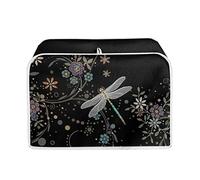 Showudesigns Flower Dragonfly Toaster Cover 4 Slice Small Kitchen Appliance Cover Reusable Toaster Bag Microwave Oven Dust Cover Home Decorative Accessories Black