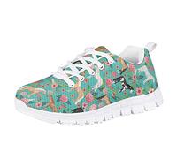 Showudesigns Flower Horse Shoes for Girls Size 2 Road Running Shoes Casual Walking Jogging Shoes Trendy Sneaker Athletic Tennis Trainers Kids Gifts Aqua Green