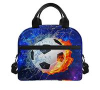 Showudesigns Galaxy Football Lunch Box for Boys Men Travel Bag Picnic Container Insulated Shopping Bag with Durable Zipper Pockets Lunch Tote Kit Flame Crossbody Bag Blue