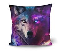 Showudesigns Galaxy Wolf Pillow Covers 45cm x 45cm Soft Decorative Square Throw Pillow Cover Pillowcase for Sofa, Couch, Bed, Bench Home Decor Purple Star Space