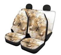 Showudesigns Gold Butterfly Car Seat Covers Full Set Flower Front Rear Back Bench Seats Protection Universal Fit Most Vehicles, Trucks, Vans, SUVs Beige