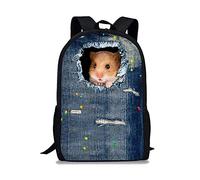 Showudesigns Hamster Backpack for Teen Girls Ruck Sack Bags Boys Elementary School Bags Bookbag Personalised Denim Animal Rucksack