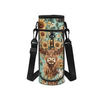 Showudesigns Highland Cow Water Bottle Holder with Strap Girls Boys Water Bottle Carrier Tote Bag for Walking Sunflower Sling Neoprene Sleeve Fits Glass Plastic Bottles