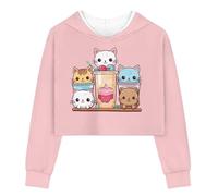 Showudesigns Kawaii Cat Girls Crop Tops Age 9-10 Hoodie Sweatshirts Casual Loose Active Short Pullover Sweatshirt Teens Clothing Activewear Cute Shirt Outfits