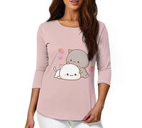 Showudesigns Kawaii Cat t-Shirts for Women 3/4 Length Sleeve Tops Medium Size Casual Blouses for Work Going Out Travel Outfits Loose Fitting Tees Top Pink