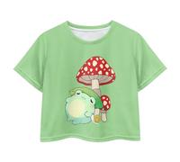 Showudesigns Mushroom Frog Girls Crop Tops Short Sleeve T Shirt Age 12-14 Years Kids Pullover Tee Top Teens Girl Outfits Summer Clothes Activewear Shirt Snail Green