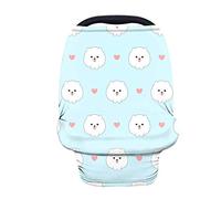 Showudesigns Pomeranian Baby Car Seat Cover Lightweight Stretchy Nursing Covers for Breastfeeding Girls Cute Animal Print Infant Carseat Covers Infinity Scarf, Car Seat Canopies