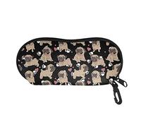 Showudesigns Pug Dog Cute Sunglass Case for Kids Glasses Case Soft Women Girls Gift Portable Neoprene Zipper Eyeglasses Bag Case with Carabiner