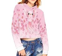 Showudesigns Sakura Axolotl Crop Tops for Teen Girls Age 13-14 Years Long Sleeve Top Cropped Hoodie Teenage Clothes Cherry Blossom Hooded Sweatshirt