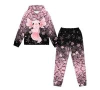 Showudesigns Sakura Axolotl Sweatshirt and Jogger Pants for Girls 4-5 Years Hoodie Sweatpants Cherry Blossom Tracksuit Set Youth Hooded Pullover Activewear Sweater Fall Clothes Jacket Shirts