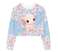 Showudesigns Sakura Axolotl Sweatshirt Long Sleeve Crop Top for Girls Sweatshirt Loose Hoodie 7-8 Years Yoga Gymnastic Wear Dance Wear Pullover Shirt Tops Pink Cherry Blossom Flower
