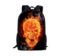 Showudesigns Skull Rucksack Kids Backpack Boys Children Book Pack Skull Fire Print Schoolbag with Water Bottle Holder Daypack