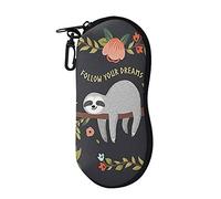 Showudesigns Sloth Black Sunglasses Case for Women Organizer Zipper Eyeglasses Case for Kids Boys Girls Large Folding Sun Eye Glasses Pouch Bag with Hook