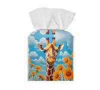 Showudesigns Sunflower Giraffe Square Tissue Box Cover Decorative Pu Leather Tissue Box Holder Cube Tissue Box Covers With Bottom Belt Facial Paper Organizer Dispenser for Bathroom Home Decor