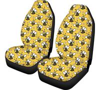 Showudesigns Universal Car Seat Cover Full Set Flower Bee Print Front Seat Covers 2 pc Protector Car Mat Covers, Fit Most Vehicle, Cars, Sedan, Truck, SUV, Van Yellow