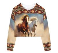 Showudesigns Western Horse Crop Tops for Girls Age 7-8 Years Cropped Hoodies Boho Aztec Pullover Long Sleeve Top Fall Clothes Activewear Outfits Jackets Tribal Navajo Brown