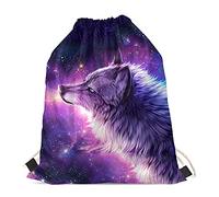 Showudesigns Wolf Drawstring Swim Bag for Children String Gymsack PE Cinch Sack Sport Hiking Gymbag Girls Boys Travel Beach String Storage Galaxy Purple