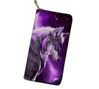 Showudesigns Woman's Wallet Wolf Galaxy Pattern Purse Zip Around Clutch Ladies Teens Girls Card Holder Coin Pouch Organiser Purple