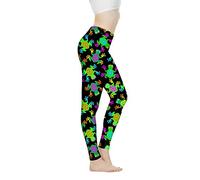 Showudesigns XS High Waist Yoga Pants Frog Neon Print Tummy Control 4 Ways Stretch Workout Running Yoga Leggings for Women Sport Green