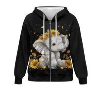 Showudesigns Zip Up Jackets for Women Plus Size Hoodies & Sweatshirts Fall Pullover Spring Tops, Sunflower Elephant, XXXL