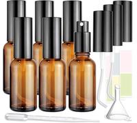 Showvigor 6-Pack 30ml/1oz Amber Glass Spray Bottles for Fine Mist | with 2 Extra Nozzles, Refillable Essential Oil & Toner Set, Eco-Friendly Home & Skincare Solutions