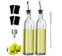 Showvigor Olive Oil Bottle & Vinegar Dispenser Set, 500ML Lead-Free Glass with 2 Nozzles, Funnel, Brush, Labels | Kitchen Gift Set for Cooking & Salad Dressing(2-Pack)