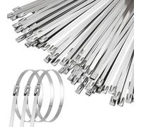 SHOWY SKY 100 Pcs Metal Cable Ties, 304 Stainless Steel Zip Ties Heavy Duty 4.6x300mm 270LB Rustproof Metal Tie Wraps for Bundling, Gardening, Exhaust Repair, Outdoor