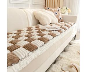 ShowyLive Sofa Covers 1 2 3 4 Seater Non Slip Sofa Slipcovers Super Soft & Thick Corduroy Sofa Cushion Covers Sofa Protectors from Pets/Kids/Dogs(White and Dark Brown, 28 * 71 inch/70 * 180CM)