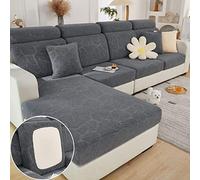 ShowyLive Sofa Seat Cushion Covers- High Stretch Non-Slip Couch Sofa Cover 1-Piece Universal for 1 2 3 4 Seater L Shape Chaise Longue Sofa Slipcovers for Living Room Dogs Pet (1 Seater, Leaves Grey)