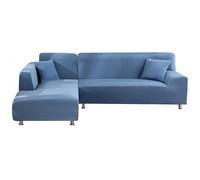 ShowyLive Universal Sofa Cover Left/Right Peninsula for L-Shaped Polyester Sofas, Stretch Peninsula, 2 Seater + 2 Seater, Light Blue