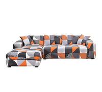 ShowyLive Universal Sofa Cover Left/Right Peninsula for L-Shaped Polyester Sofas, Stretch Peninsula, 2 Seater + 2 Seater, Orange