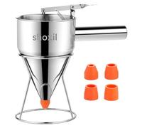 Shoxil 20oz Pancake Batter Dispenser, Multi-caliber Stainless Steel Funnel Cake Dispenser with Stand Great for Pancakes, Cupcakes or Any Baked Goods(20oz/600ML)