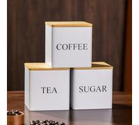 shoxil Cream Tea Coffee Sugar Canisters Set Stackable, 500ml 3 Piece of Metal White Canister Storage Jar Container Set