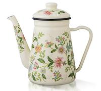 Shoxil Enamel Tea Kettle - 1.2L Stovetop Teapot with Vintage Floral Pattern, Kettle for Stove, Ideal Small Tea Kettle for Gas & Induction Cooktops