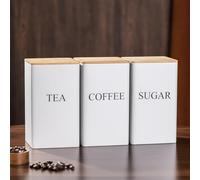 shoxil Tea Coffee Sugar Canisters Set White, 1000ML 3 Piece of Metal Canister Storage Jar Container Set