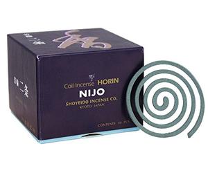 Shoyeido Horin Nijo Japanese Incense Coil Joss Sticks - 10 Coils, Burn Time 150 Mins Each, Ceramic Holder Included