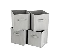 Shoze 4 Pcs Foldable Storage Box 27 x 27 x 28cm Organiser Basket Containers with Handles for Tidy Clothes Home Bedroom Nursery Office Playroom Toys Light?Grey