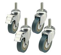 Shoze 4Pcs Castor Wheels 75mm Heavy Duty Rubber Swivel Casters 200Kg Mobile Casters with Brakes Soft Wheel No Noise for Trunk Trolley Furniture Cabinet Caster