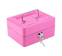 Shoze Cash Box 6" Metal Money Box with 2 keys Lockable Portable Petty Cash Deposit Tin with Removable Change Tray for Kids Shop Office Home (Pink)