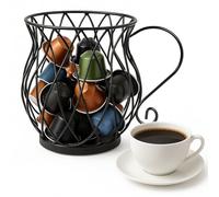 Shoze Coffee Pod Holder Capsule Baskets Large Capacity Organiser for All Coffee Capsule Coffee Capsule Holder Coffee Pod Basket for Counter Coffee Bar, Metal Coffee Capsule Storage (Black, 12x14x10cm)