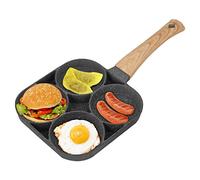 Shoze Egg Frying Pan Non-Stick Egg Pan with 4 Hole Multi Aluminum Alloy Fried Egg Pan with Wooden Handle for Burger Eggs Ham