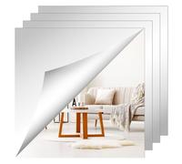 Shoze Glass Mirror Tiles Mirrores Stickers Square Wall Mounted Mirror DIY Full Body Self-adhesive Makeup Decor Sticker Sheets for Bathroom Living Room Kitchen (4, 30 * 30)