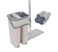 Shoze Mop and Bucket System Set 360° Flat Squeeze Microfiber Mop Bucket Set Home Floor Tiles with Cleaning 4 Pads Wet & Dry Cleaning Buckets for Floor Cleaning