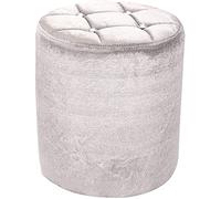 Shoze Round Dressing Table Stool Upholstered Velvet Plush Vanity Chair Folding Storage Box Seat Legs Padded Footrest Reception Chair 37CM *30CM (Silver)