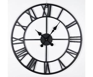 Shoze Vintage Wall Clock 40cm Roman Numerals Battery Powered Silent Clock Round Black Large Operated Giant Open Face Wall Clock for Home Living Room Bedroom Decoration Black-1