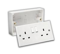 SHP 13A Double Socket, 25mm Surface Mount, 2 Gang, Type G, White | 2 gang electrical outlet, type G 3-pin UK plug, plastic construction, television compatible